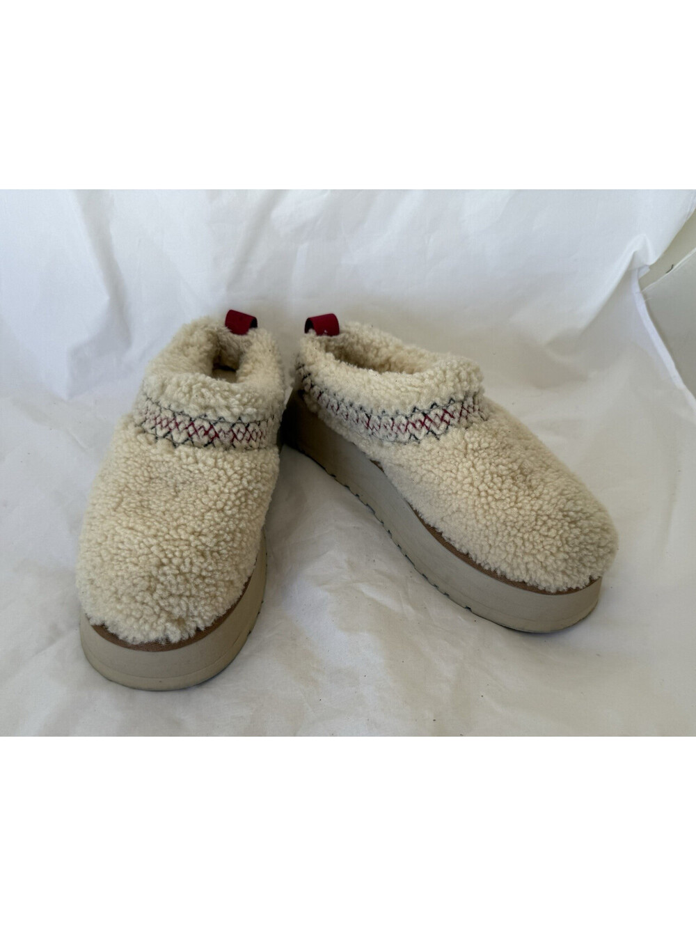 UGG Taz Heritage Braid Women's Platform Mules Size 9 Brown/Maroon Stitching